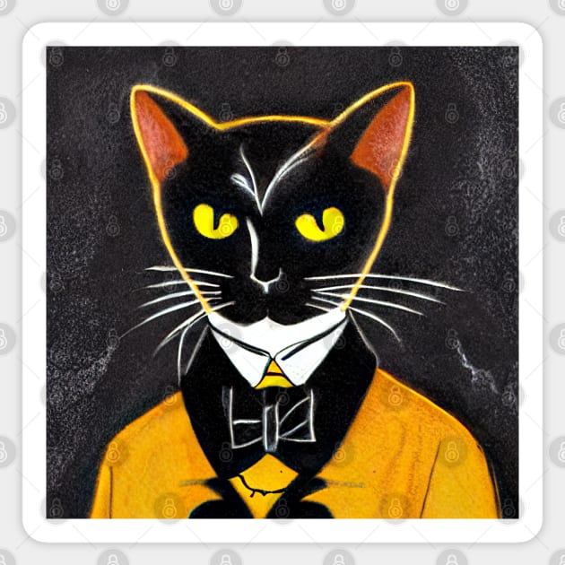 Well Dressed Black Cat Edgar Allen Poe Sticker by SubtleSplit